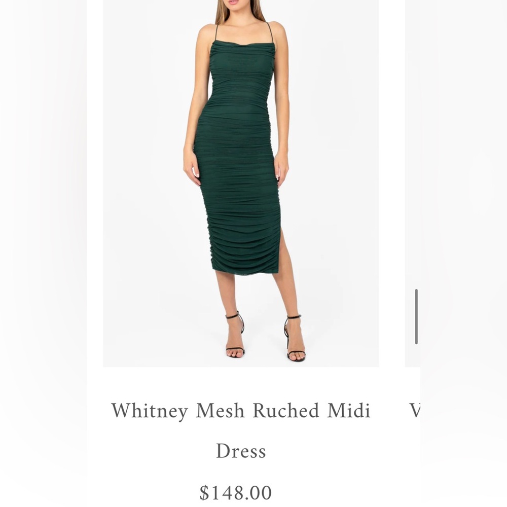 Whitney Mesh Ruched Midi Dress - Green